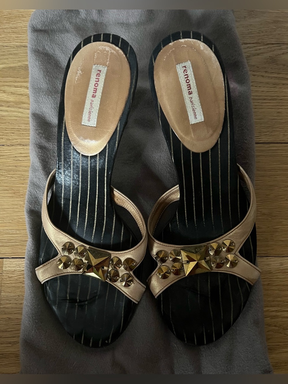 Metallic Gold Studded Slide Sandals